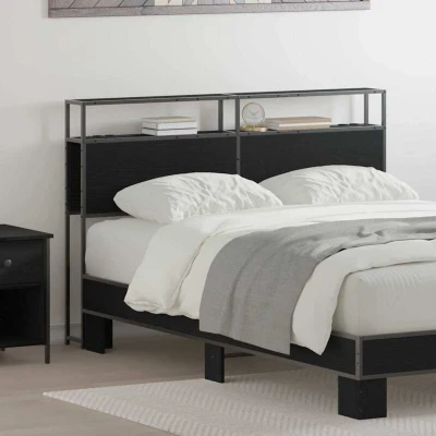 Attēls vidaXL Storage Headboard with Black oak Engineered wood