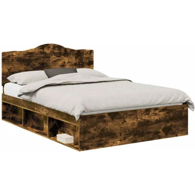 Attēls vidaXL Bed Frame Smoked Oak 140 x 190 cm Solid Pine Wood