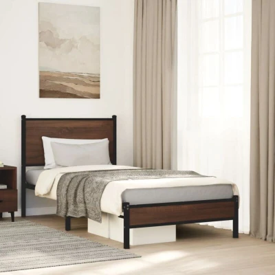 Attēls vidaXL Metal Bed Frame without Mattress Brown Oak 90x190 cm Single
