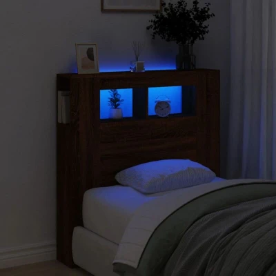 Attēls vidaXL LED Headboard Brown Oak 100x18.5x103.5 cm Engineered Wood
