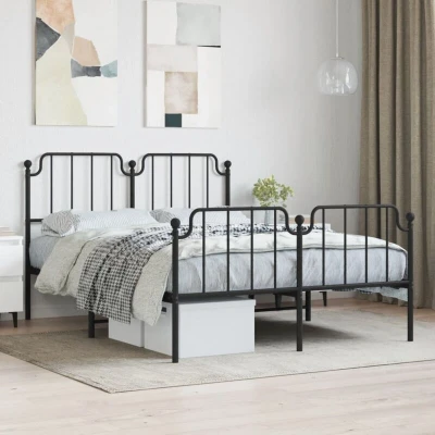 Attēls vidaXL Metal Bed Frame without Mattress with Footboard Black 140x200cm