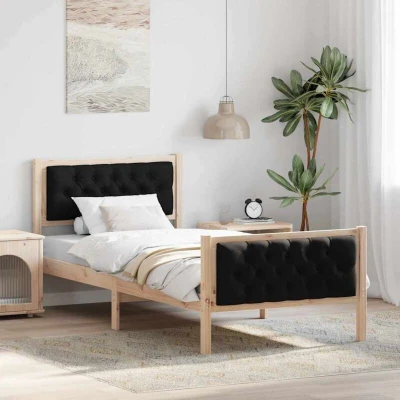 Attēls vidaXL Bed Frame with Headboard Black 90 x 200 cm Solid Pine Wood