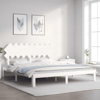 Attēls vidaXL Bed Frame without Mattress White Super King Size Solid Wood Pine