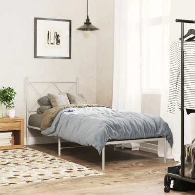 Attēls vidaXL Metal Bed Frame without Mattress with Headboard White 75x190cm